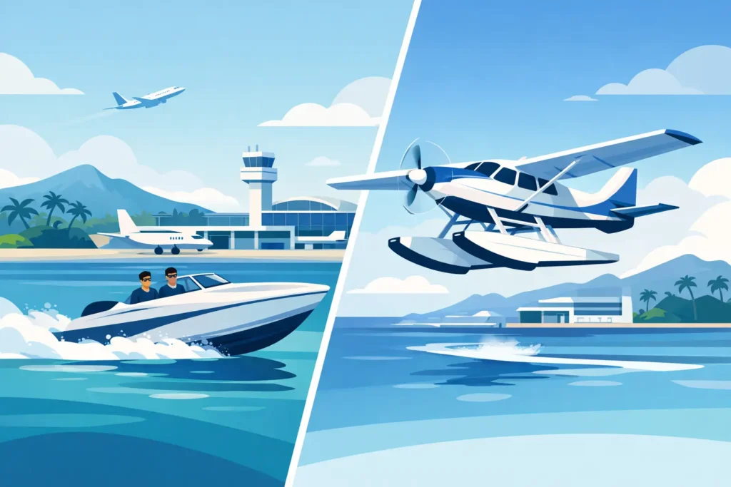 Male Airport Speedboat vs Seaplane